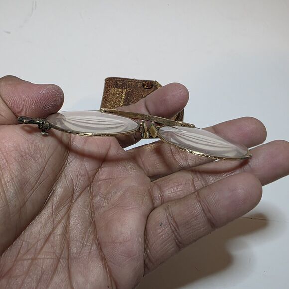 Antique oxford folding pince-nez eyeglasses 1/10 12k gold filled W Leather Case main image 5